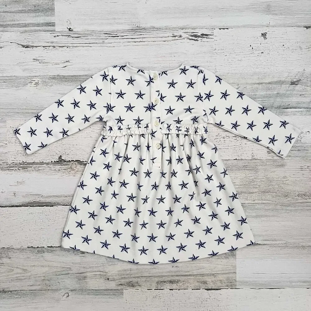 Kate Quinn Girls Dress 18–24M Organic Cotton Blue Star Print Long Sleeve Baby